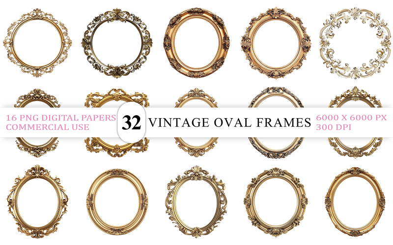 Lyxig antik oval ram PNG | Vintage guldrund och oval ram | Utsmyckade guld ovala ramar