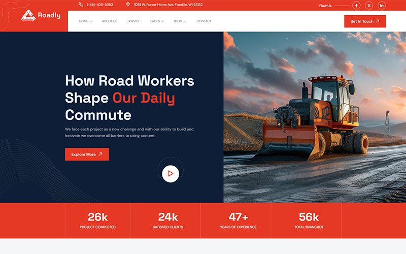 Roadle – 道路建设及承包商 HTML5 模板
