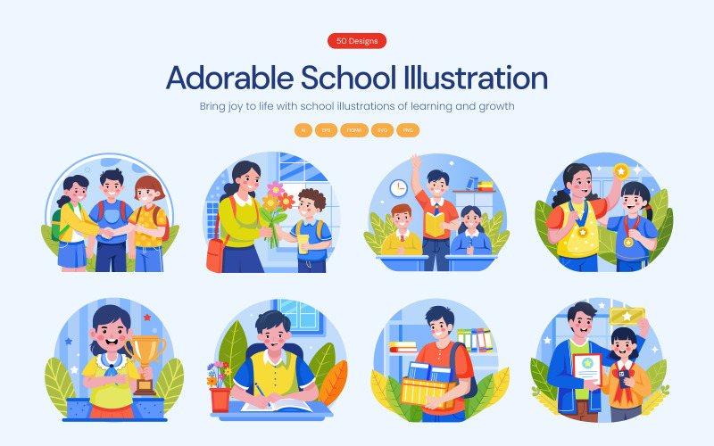 Conjunto de ilustrações escolares