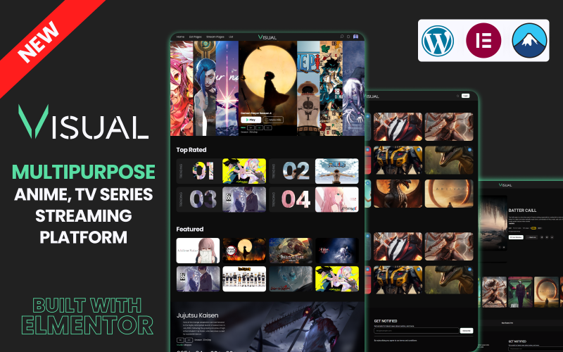 Visual – Anime és film streaming Elementor WordPress sablon