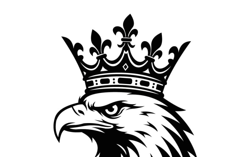 Une tête d'aigle puissante et majestueuse portant une couronne royale, illustration vectorielle en noir et blanc