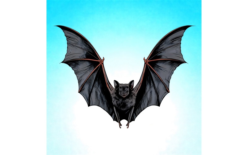 Volo di pipistrello nero con struttura alare dettagliata (immagine di illustrazione AI + linea grafica vettoriale)