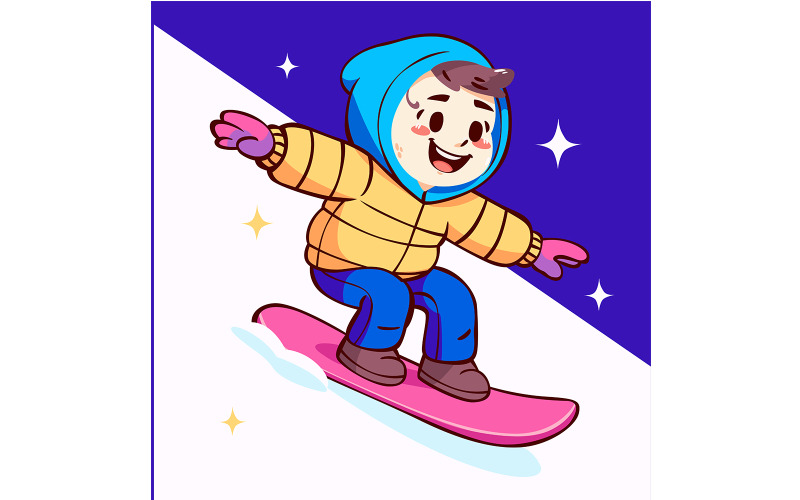 Karikatura chlapce na snowboardu