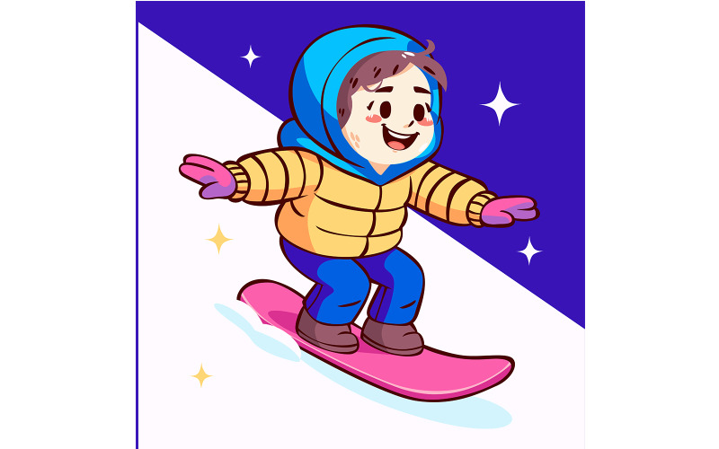 卡通女孩滑雪