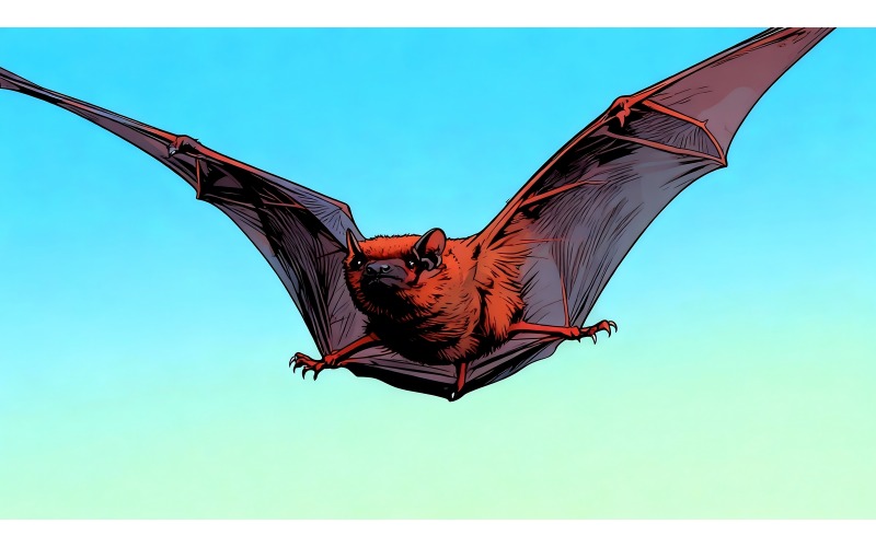 Primo piano di un pipistrello in volo (immagine illustrativa AI + disegno vettoriale)