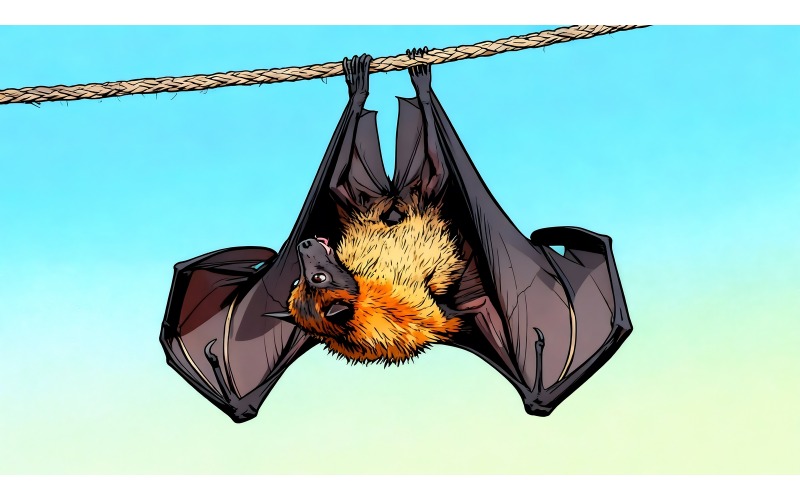 Primo piano di un pipistrello appollaiato su un albero (immagine illustrativa AI + grafica vettoriale)
