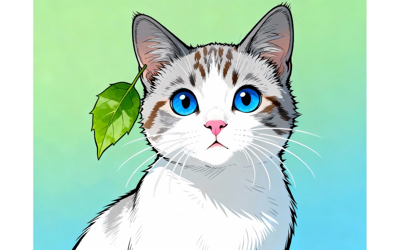 Ritratto ravvicinato di un gattino bianco (immagine illustrativa AI + disegno vettoriale)