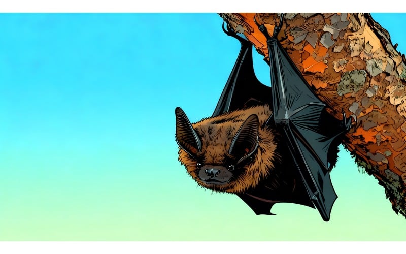 Pipistrello in primo piano (immagine illustrativa AI + disegno vettoriale)