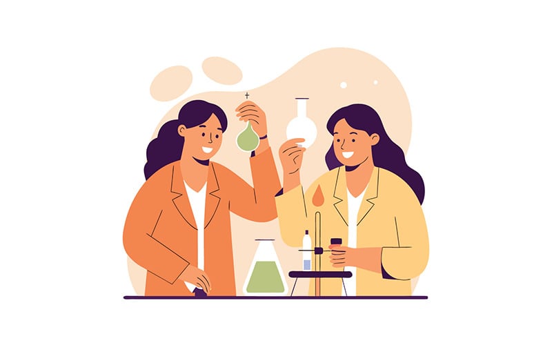 Creatieve chemie: vrouwen experimenteren met levendige vloeistoffen in het lab.