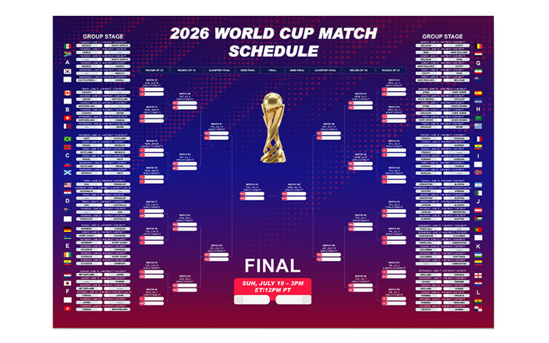 Descarga digital del gráfico mural de la Copa Mundial de la FIFA 2026, plantilla del calendario de la Copa Mundial de la FIFA 2026,