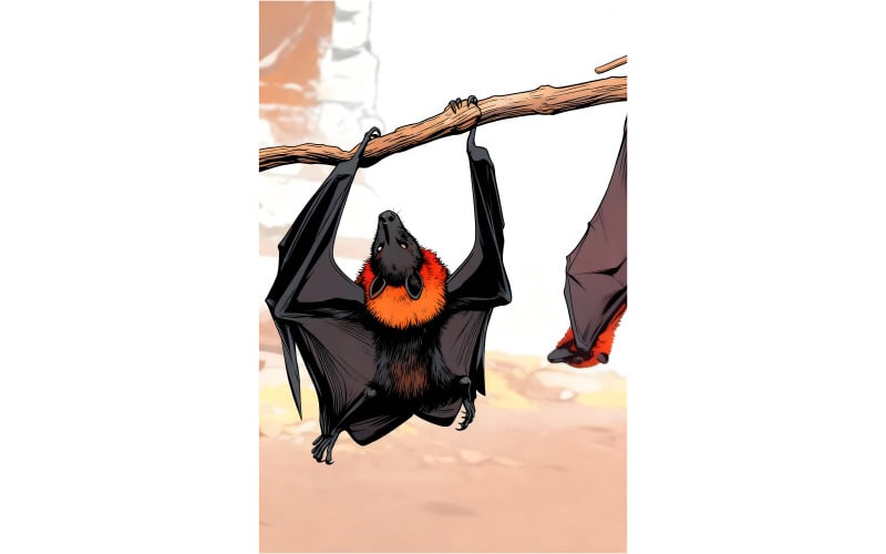Ritratto ravvicinato di un pipistrello volante (immagine illustrativa AI + disegno vettoriale)