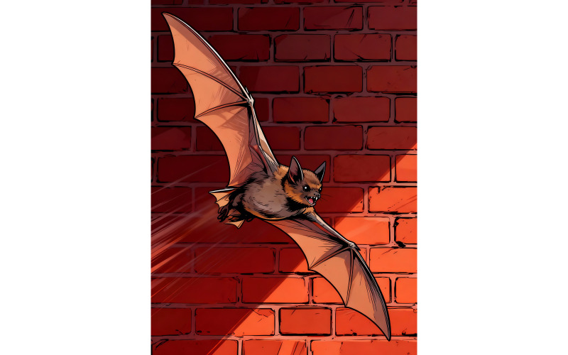 Pipistrello pipistrello volante davanti al muro di mattoni (immagine illustrativa AI + linea grafica vettoriale)