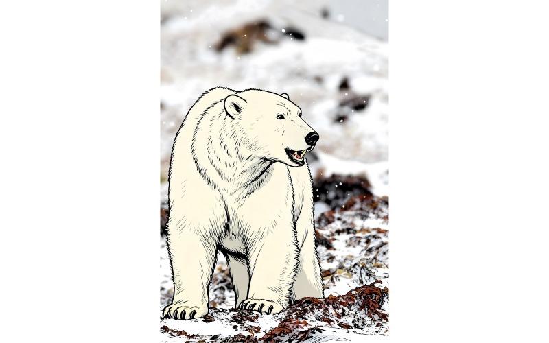 Ours polaire, toundra enneigée, Canada 1 (Illustration IA + Dessin vectoriel)
