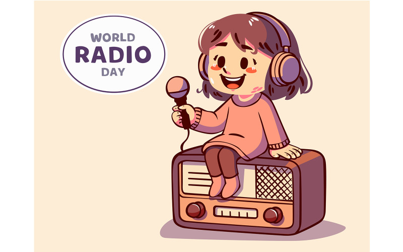 Cartoon eines Mädchens, das am Radio sitzt