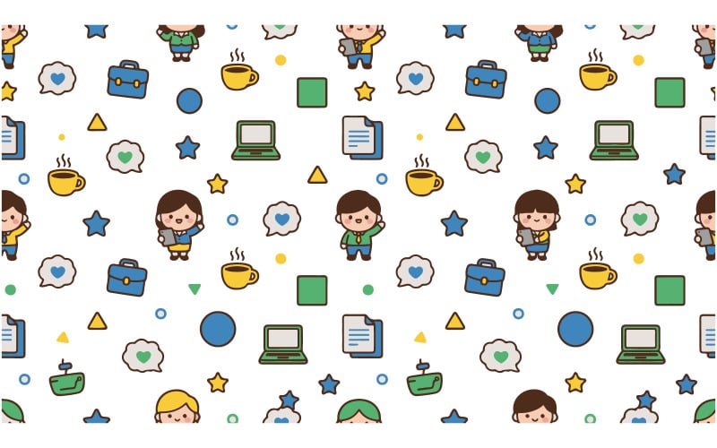 Ilustración de fondo con temática empresarial kawaii para uso digital y de marca