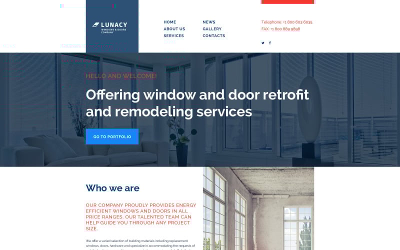 Modello di sito Web di Windows Doors