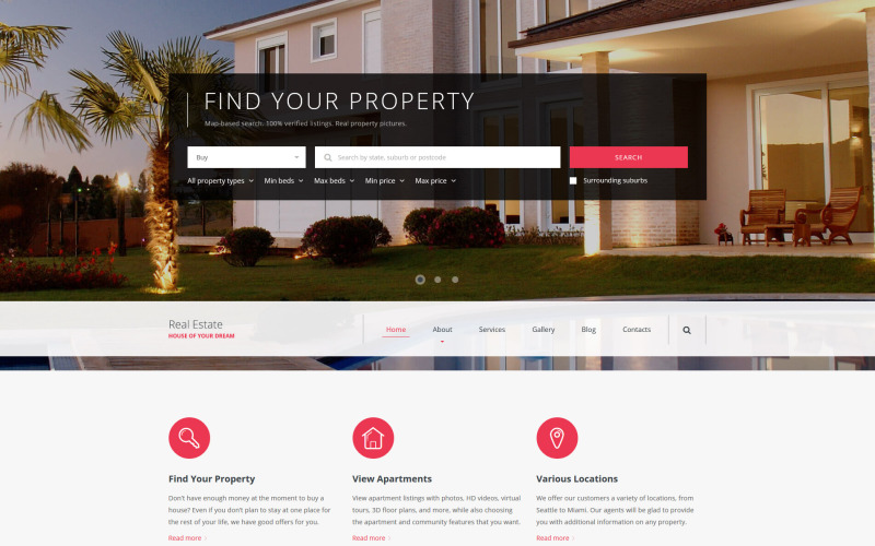 Plantilla de sitio web adaptable para agencias inmobiliarias