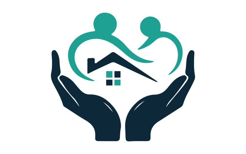 Logo pro sociální a bytové služby s pečujícími rukama lidí