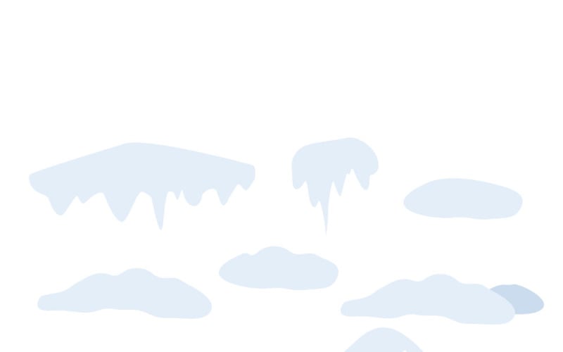Ensemble d'éléments de neige hivernale isolés : calottes, stalactites et congères