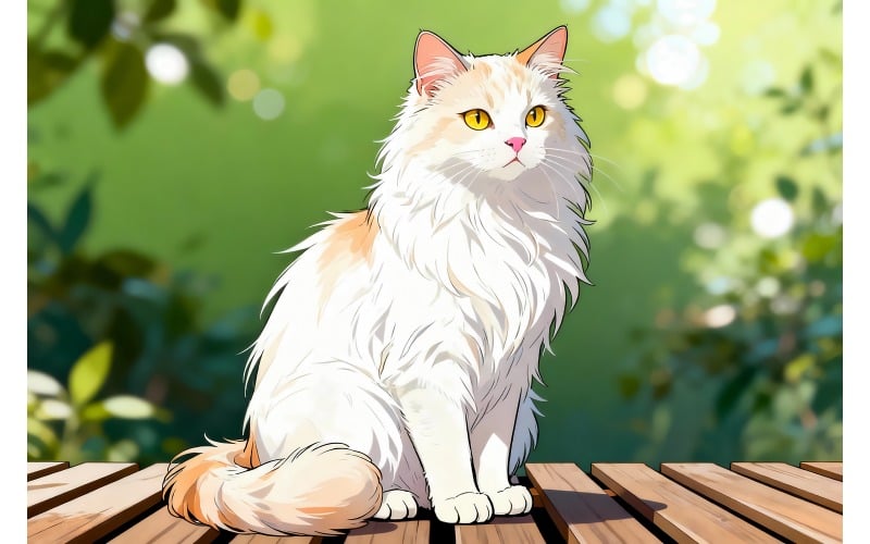 Jardin du Chat Blanc 1 (Image d'illustration IA + Dessin au trait vectoriel)