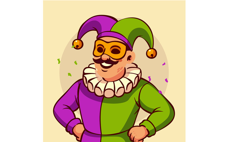 Färgglad tecknad man i clownkostym
