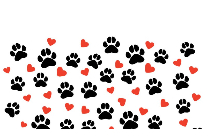 Motif sans couture de patte de chien et de cœur pour un foulard de Saint-Valentin