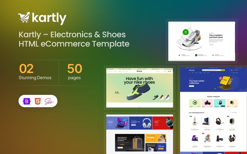 Kartly – HTML-mall för e-handel för elektronik och skor