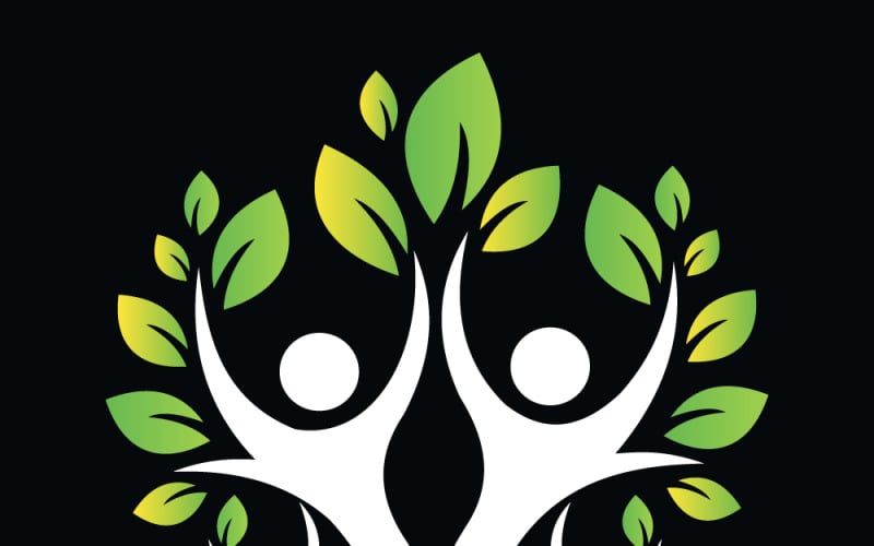 Logo abstrait représentant un arbre et des personnes, symbolisant la communauté, la croissance, l'unité et le bien-être durable.
