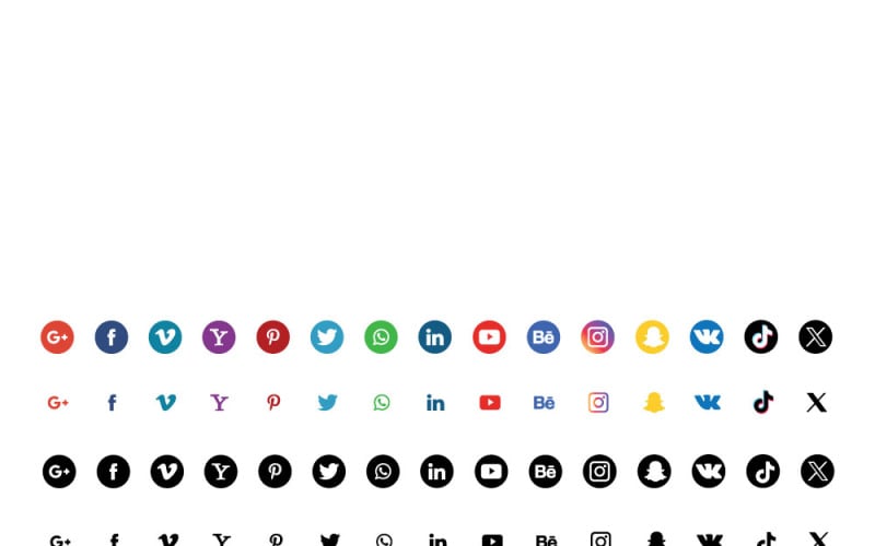 Полный набор иконок социальных сетей: Facebook, Instagram, Twitter, YouTube.