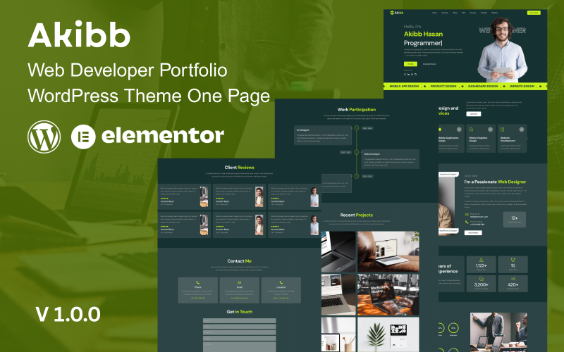Akibb - Web Geliştirici Portföyü WordPress Teması Tek Sayfa
