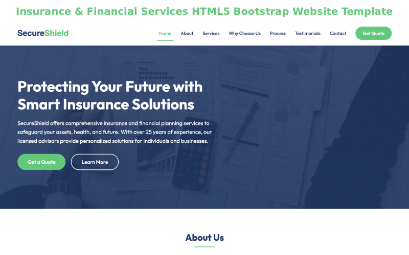 SecureShield – Modello di sito web HTML5 Bootstrap per assicurazioni e servizi finanziari
