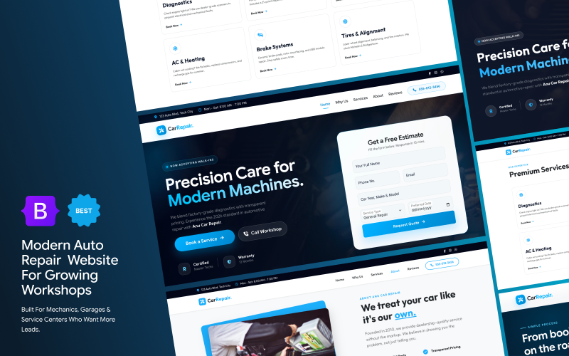 Anu – Modello di sito web HTML5 Bootstrap 5 per officine meccaniche e riparazione auto