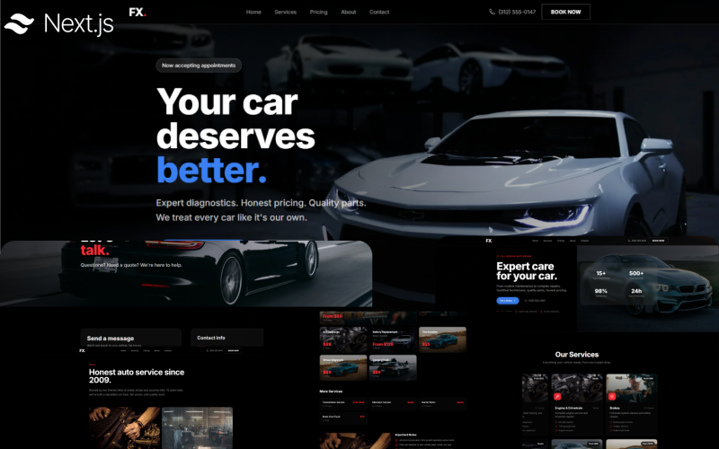 Fixora - Šablona webových stránek pro servis a opravy automobilů Next.js TailwindCSS