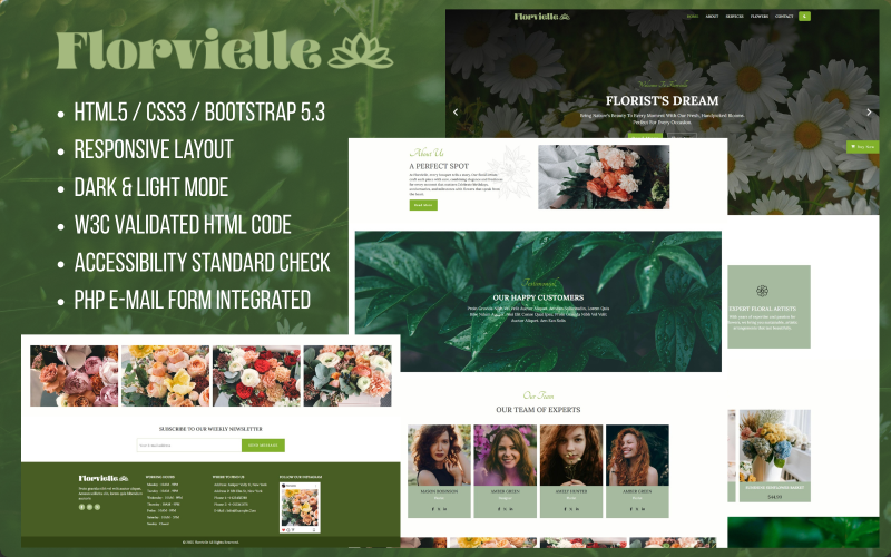 Florvielle – Elegant bloemist en bloemenwinkel HTML-sjabloon met meerdere pagina's