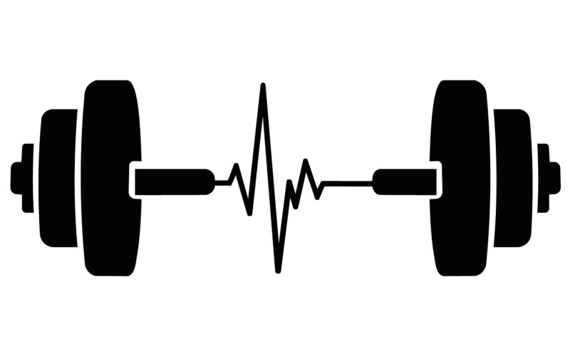 Haltère avec illustration d'une ligne de battement de cœur symbolisant la forme physique, la santé et l'entraînement musculaire