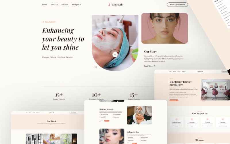Glow Lab - Modèle de site web Next.js React pour salon de beauté et spa