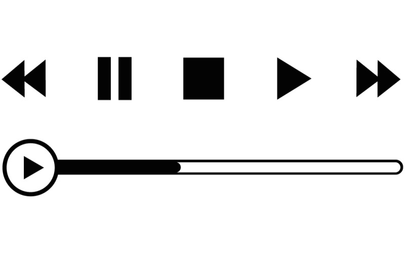 Minimalistiska svartvita kontroller och förloppsindikator för mediaspelare