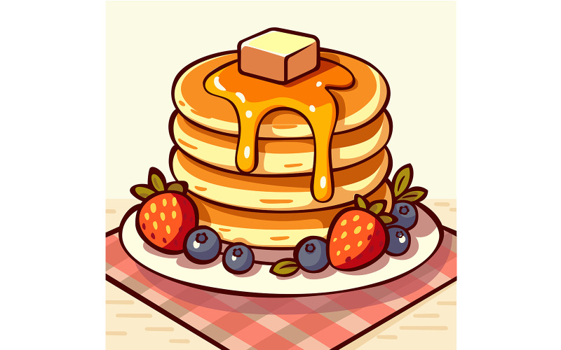Pannkaksstack med sirap och bär