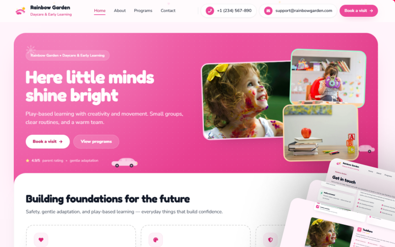 Rainbow Garden - Premium Dagopvang & Kinderdagverblijf Next.js-sjabloon