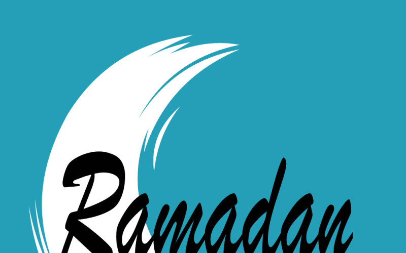Een elegante Ramadan Kareem-groet met een artistieke halve maan op een levendige turquoise achtergrond.