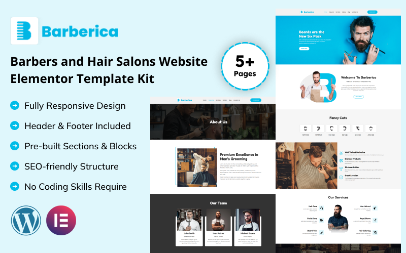 Barberica - Berberler ve Kuaför Salonları Web Sitesi Elementor Şablon Kiti
