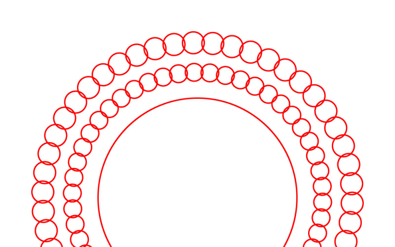 Cercles concentriques composés de boucles rouges sur fond blanc