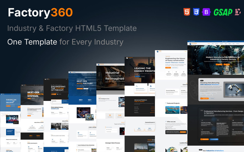Factory360 – Modèle HTML5 polyvalent pour l'industrie et les usines