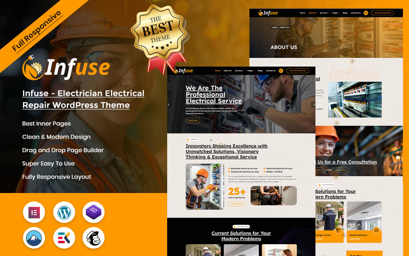 Infuse – Тема WordPress для электриков и компаний по ремонту электрооборудования