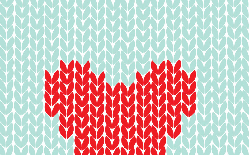 Patrón de San Valentín sin costuras con corazón rojo tejido sobre fondo verde