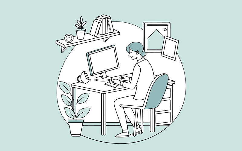 Diseñador independiente que avanza constantemente en su espacio de trabajo personal.