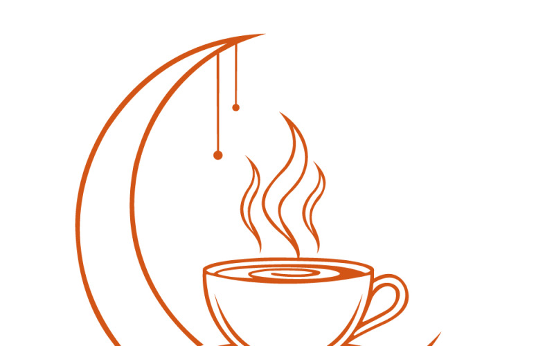 Логотип Cozy Coffee Cup Moon с паром — современный оранжевый линейный рисунок для брендинга.