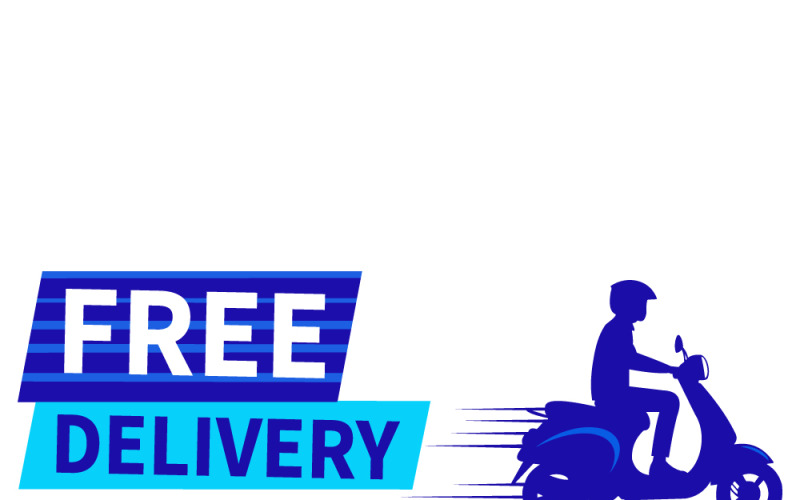 Logo di consegna gratuita con scooterista veloce per spedizioni rapide e affidabili e promozione dell'e-commerce