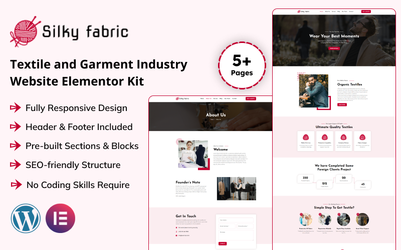 Silky Fabric – zestaw Elementor dla stron internetowych branży tekstylnej i odzieżowej