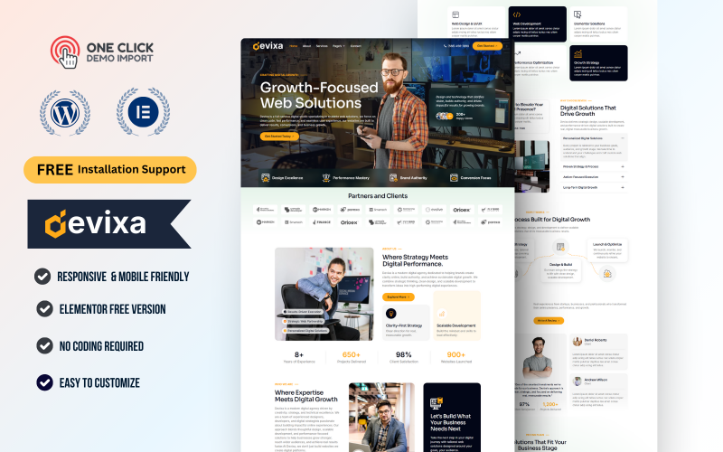 Devixa – Kit di modelli WordPress Elementor per agenzia di marketing | Sito web SEO, branding e pubblicità